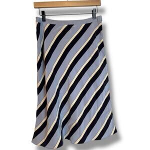 Banana Republic Blue Striped Midi Skirt Size 8 100% Silk